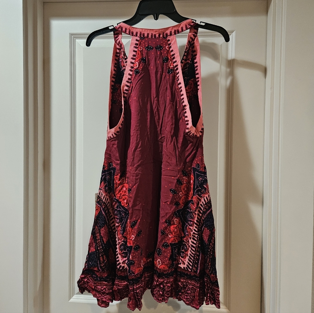Free People Steal The Sun Halter Mini Dress Ruffle Hem Cutout Swingy Red Md NWT - Picture 5 of 16